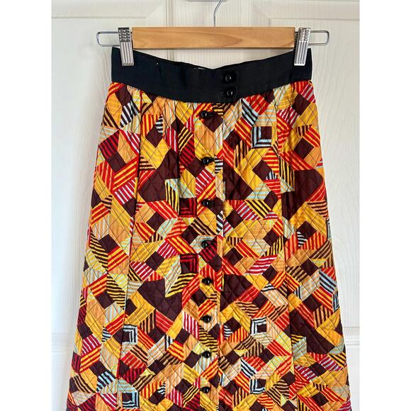 1970's Colorful Quilted Maxi Skirt by Youth Guild Size Extra Small | 70's Style - Picture 3 of 7